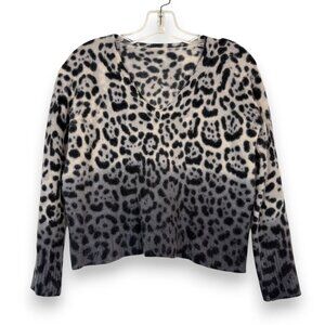 Cashmere Leopard Print Ombre Sweater Black Gray Crop V-Neck Medium